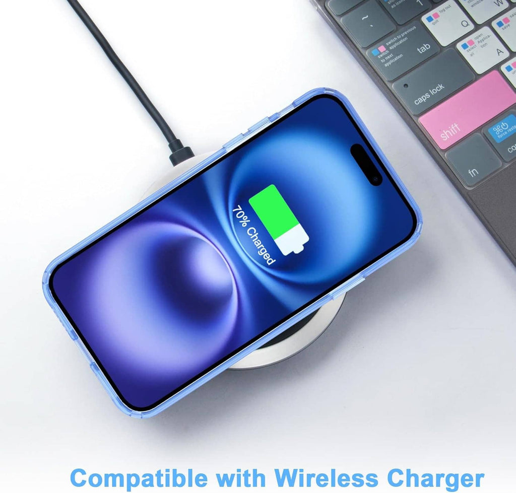 Clear TPU iPhone 16 Plus case, phone charging with wireless setup