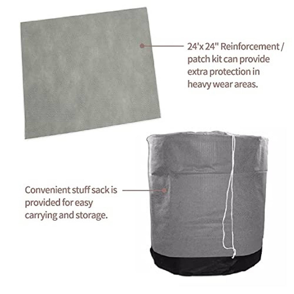 Gray storage stuff sack and flat cover panel with reinforced corners for RV protection
