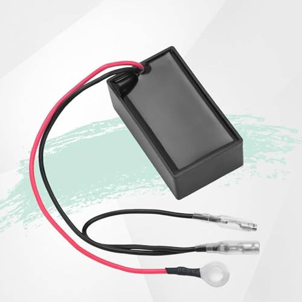 Black rev limiter module with red and black wire harness and two pin connectors