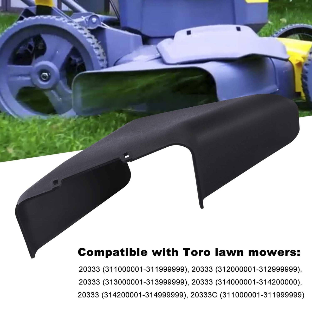 Black side discharge chute installed on a lawn mower deck