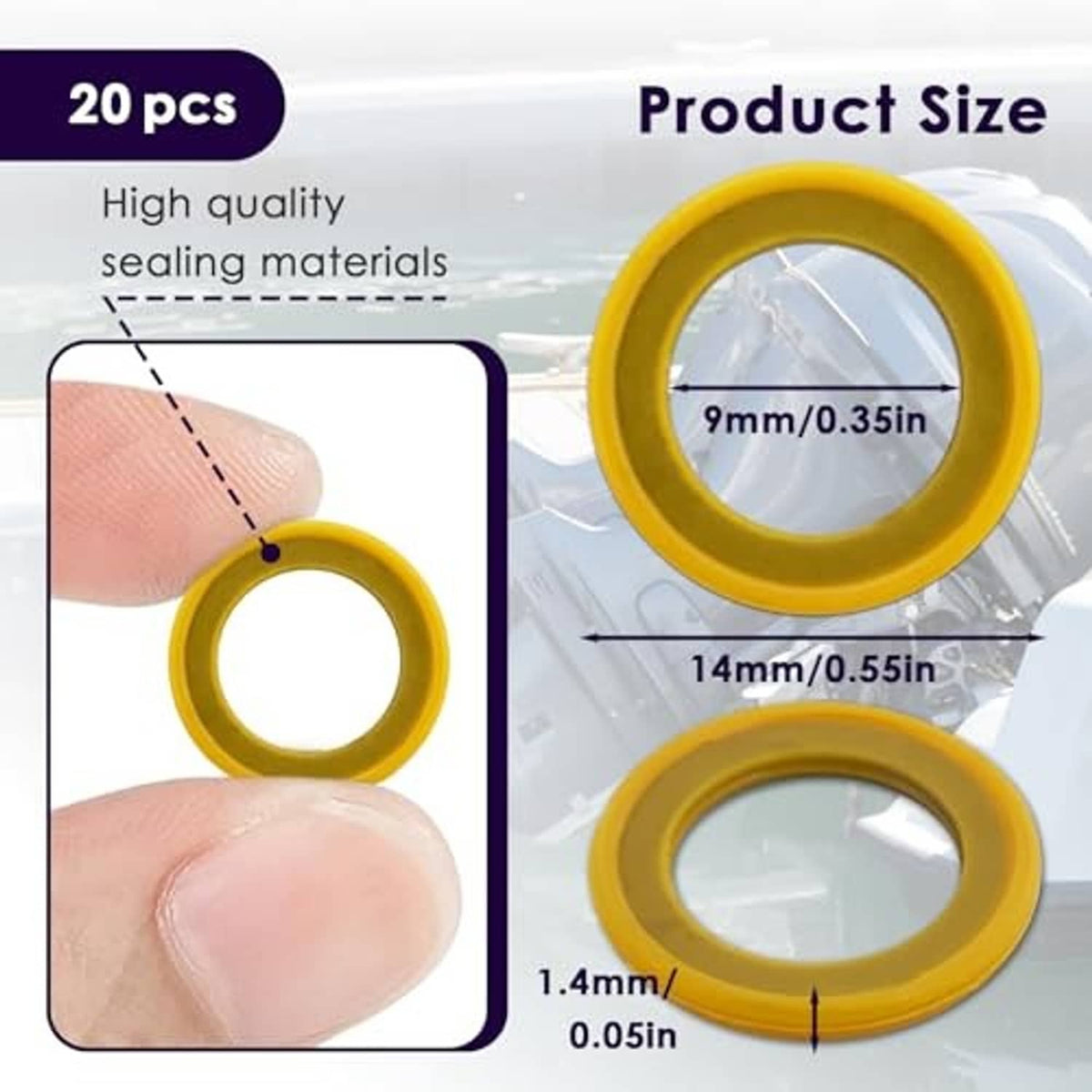 Yellow gearbox drain plug seal ring with inner opening, close-up