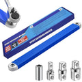 Blue offset extension wrench set with ratchet head and 4 metal socket adapters