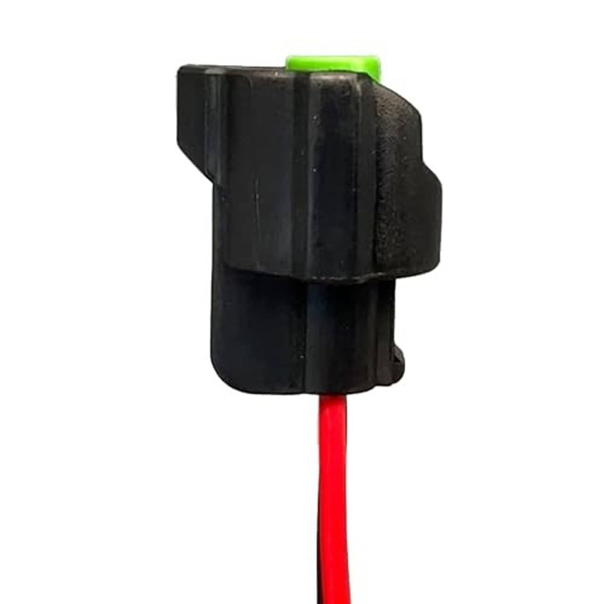 Fog light wiring harness adapter inline connector with green insert and red wire