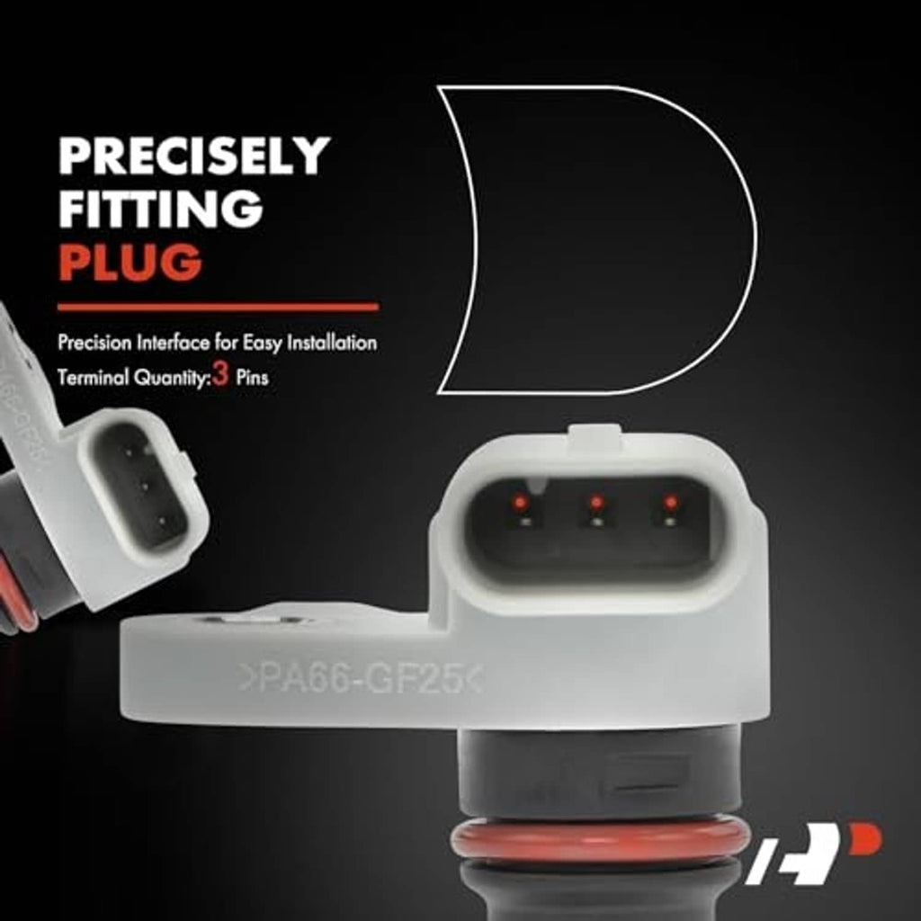 Camshaft position sensor with 3-pin plug connector and red sealing element