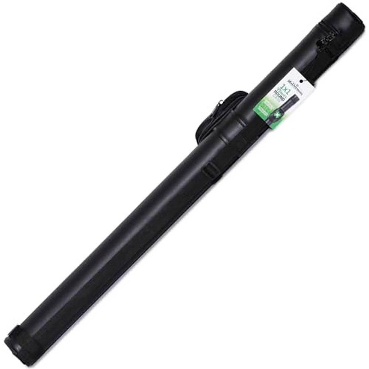 Black vinyl cue case with zipper pocket and green clover emblem