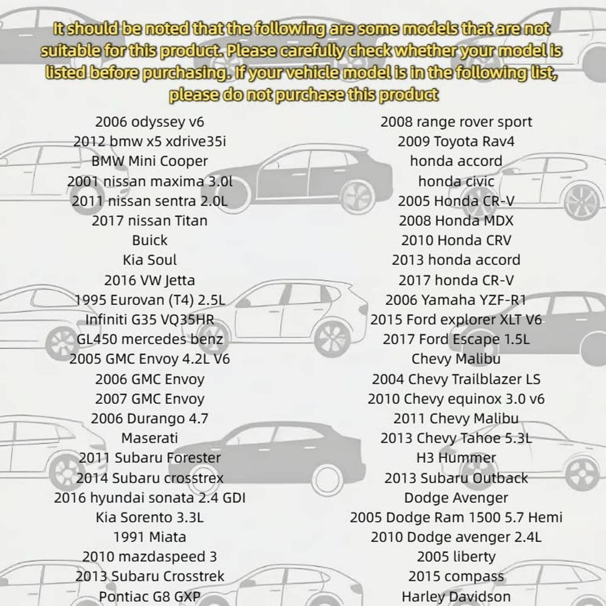 Vehicle compatibility list for camshaft position sensor