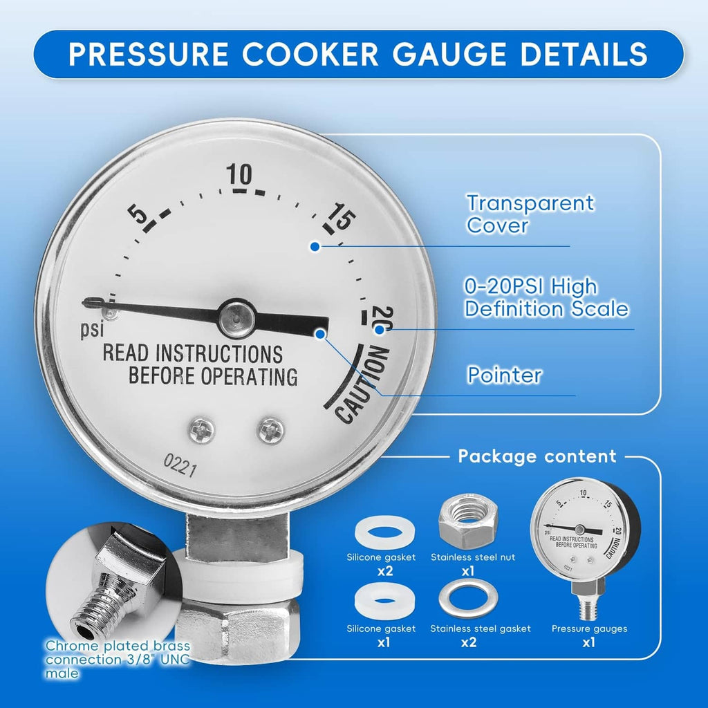 Pressure cooker gauge with scale, plus gasket and nut/washers included