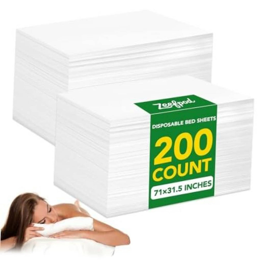 White disposable massage bed sheets stack, non-woven, 200-count pack