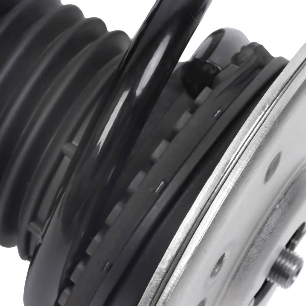 Front shock absorber strut spring and silver shock tube with black coil windings.