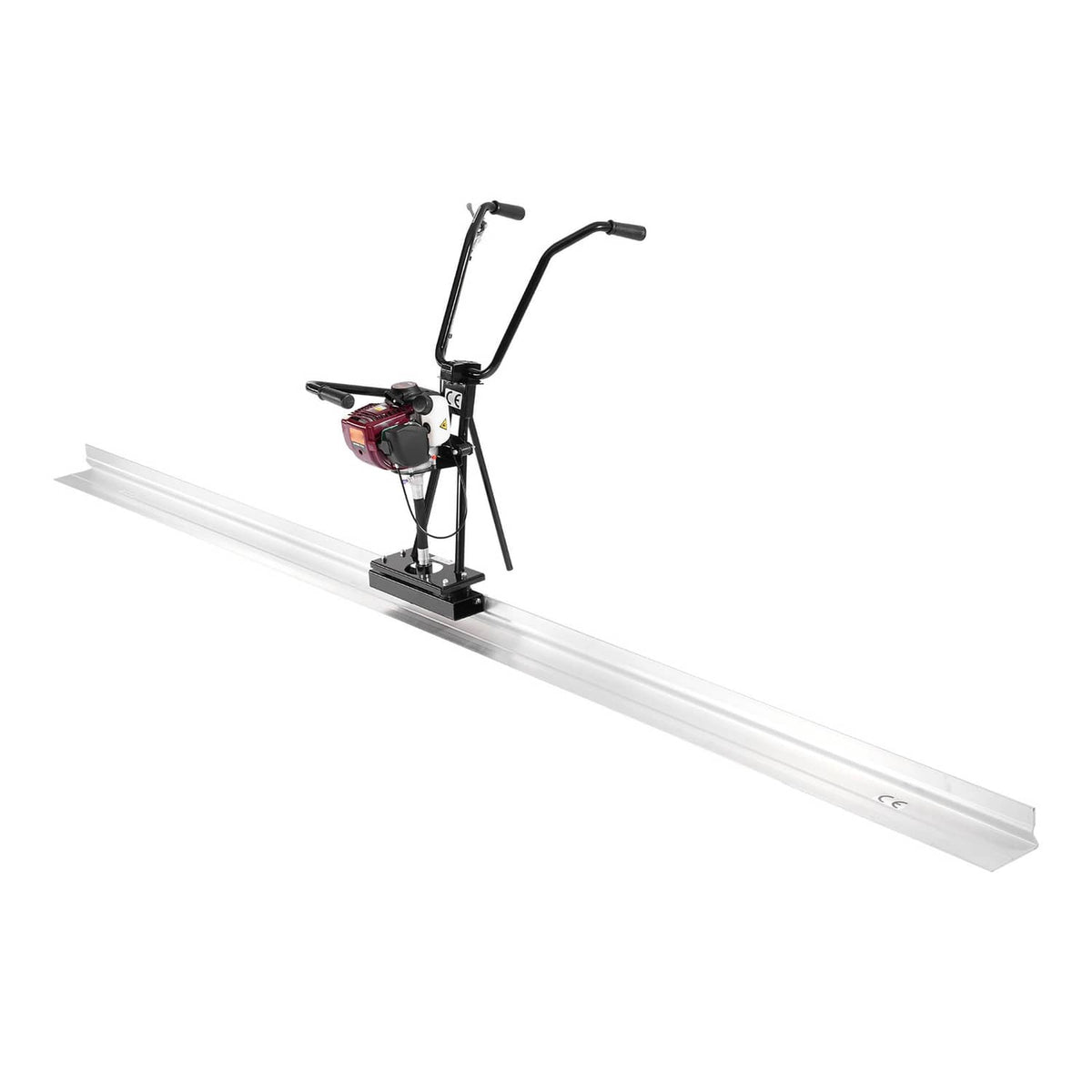 Concrete power screed on base platform with long white screed blade for leveling