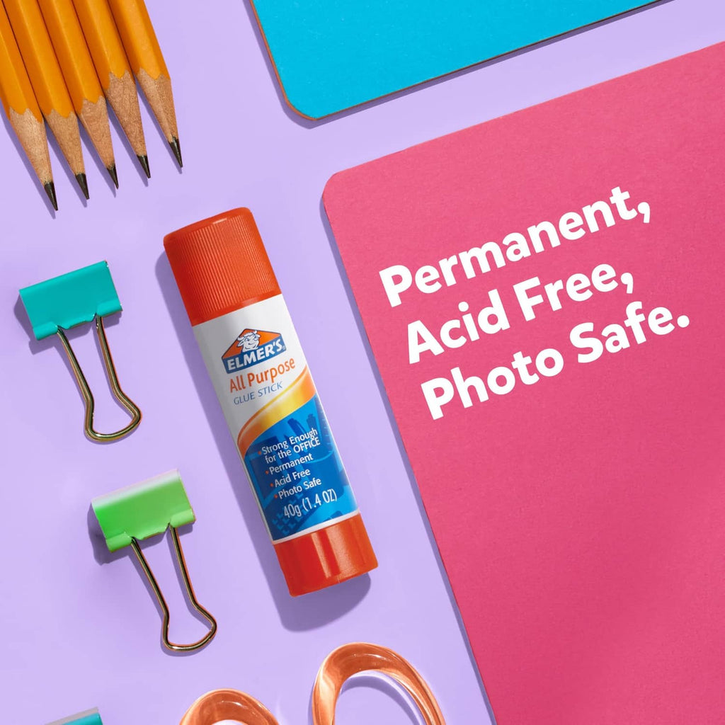 Orange all-purpose school glue stick with white label and orange cap, single stick