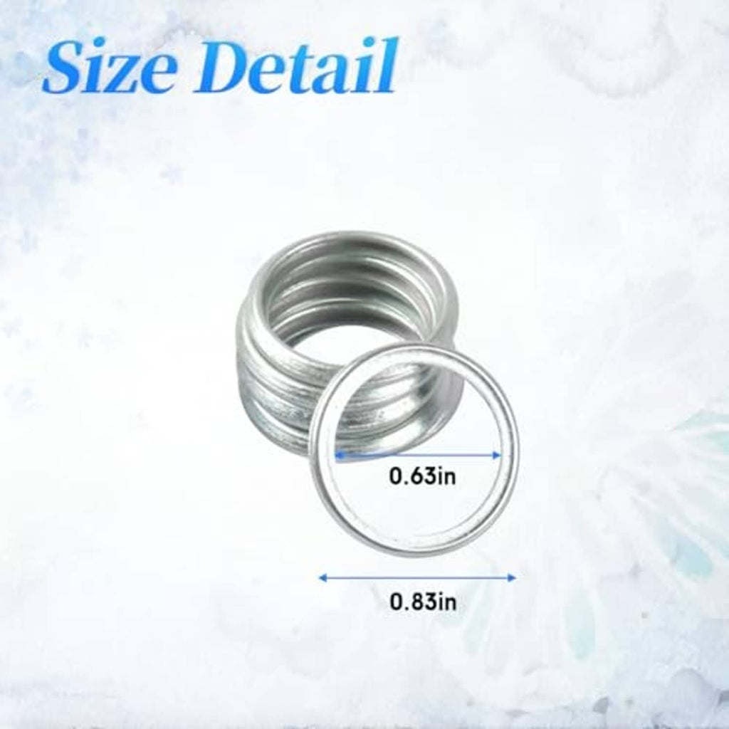 Oil drain plug crush washer with size diagram, silver metal round ring