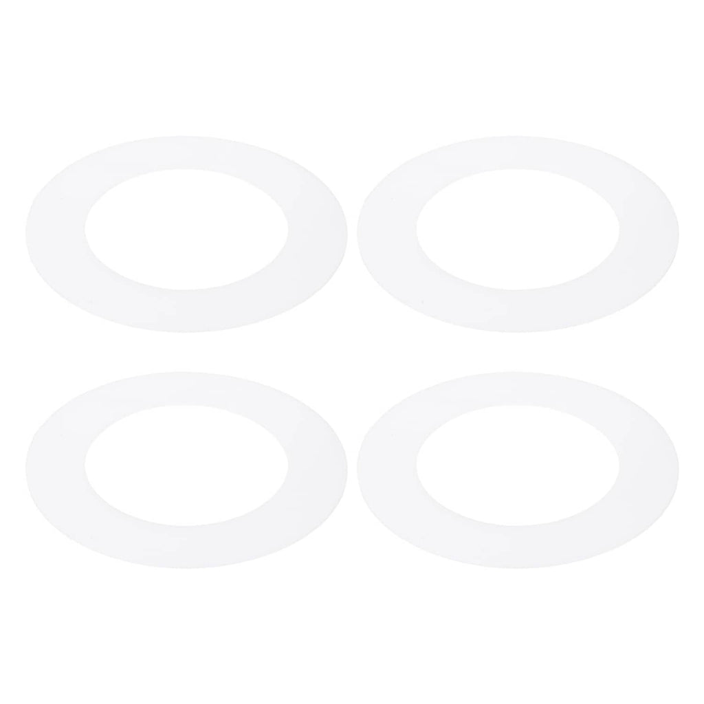 Set of translucent matte white plastic trim rings with round openings for downlights