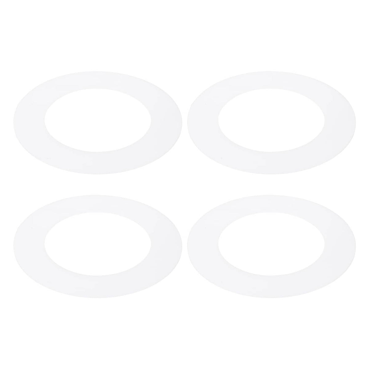 Set of translucent matte white plastic trim rings with round openings for downlights