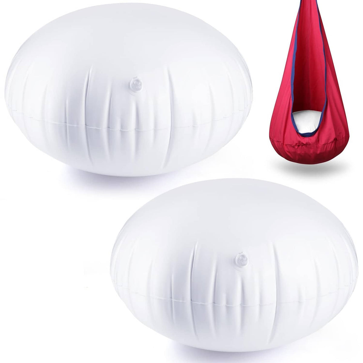 White inflatable pod chair with built-in valve and stitched ridges