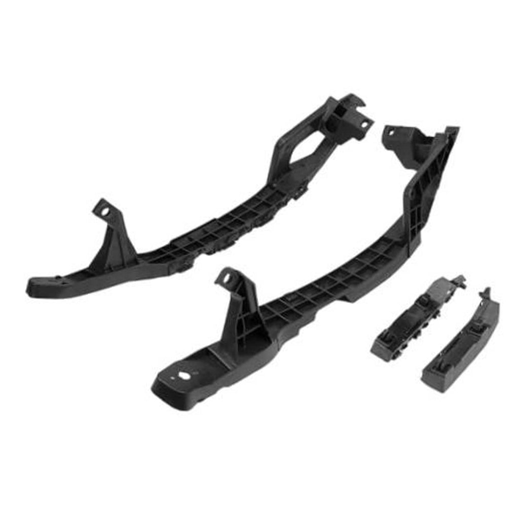 Black front bumper and headlight bracket set for left side, with mounting tabs