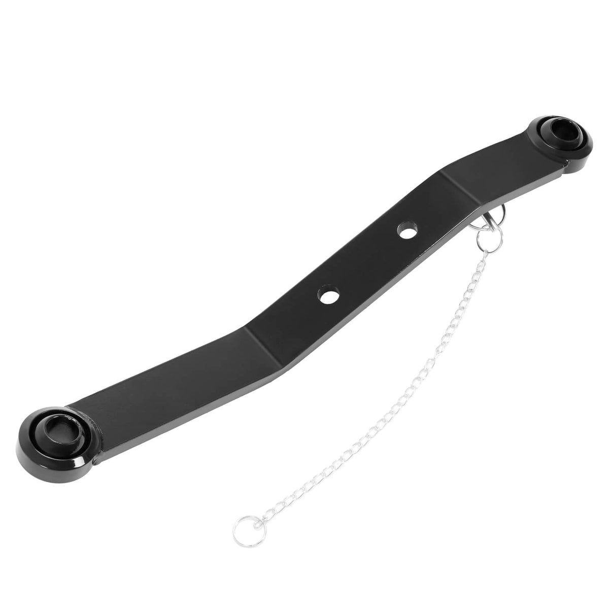 Black powder-coated 3-point hitch lift arm with chain loop and two end bushings