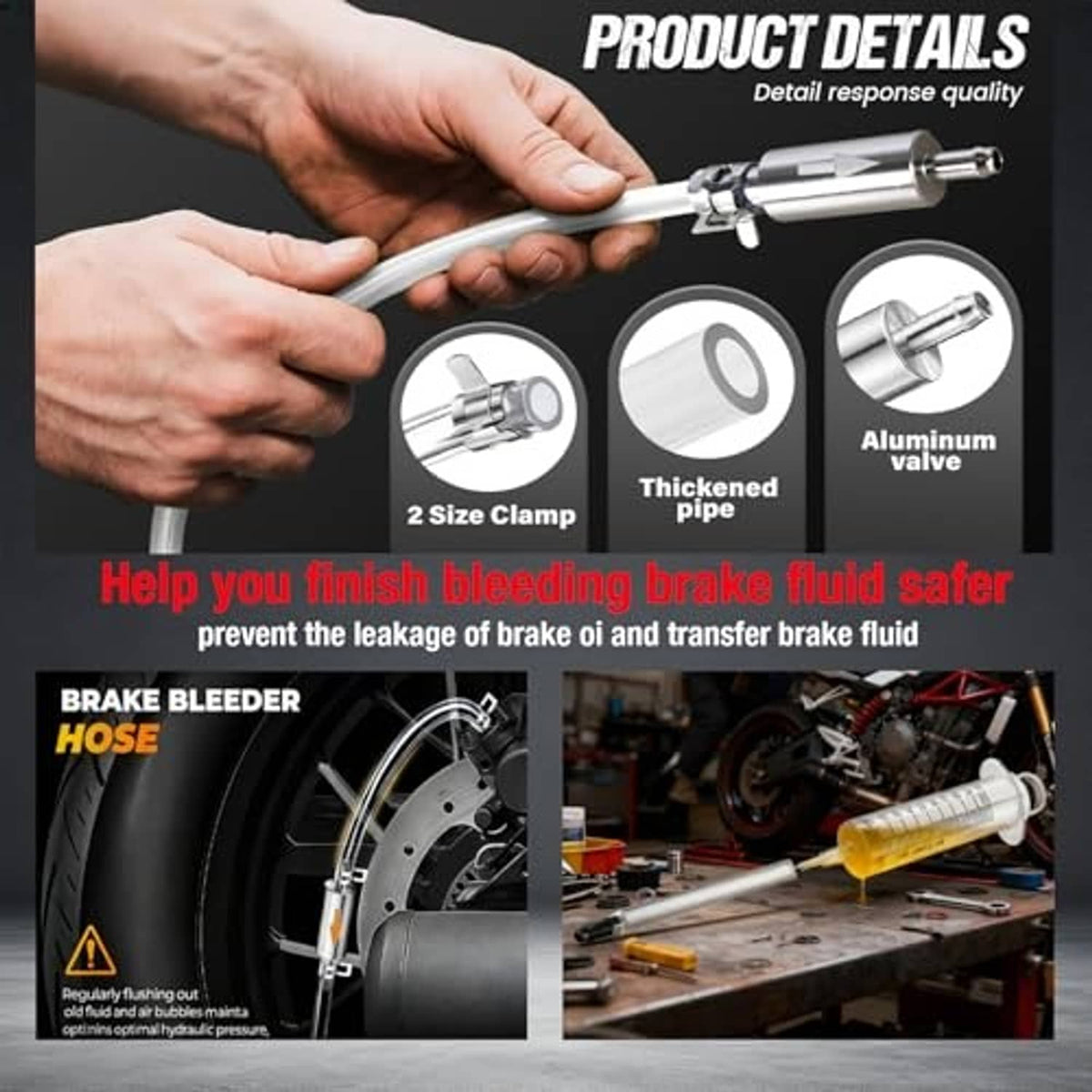 Brake bleeder hose tool with thickened pipe and aluminum valve, held in hands