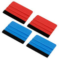 Set of felt edge squeegee tools, 4 blue and red plastic blades with black felt.