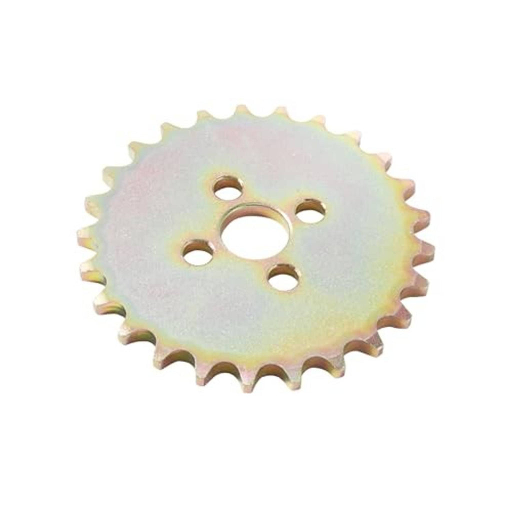 25-tooth 420 front sprocket with four mounting holes and rainbow zinc finish
