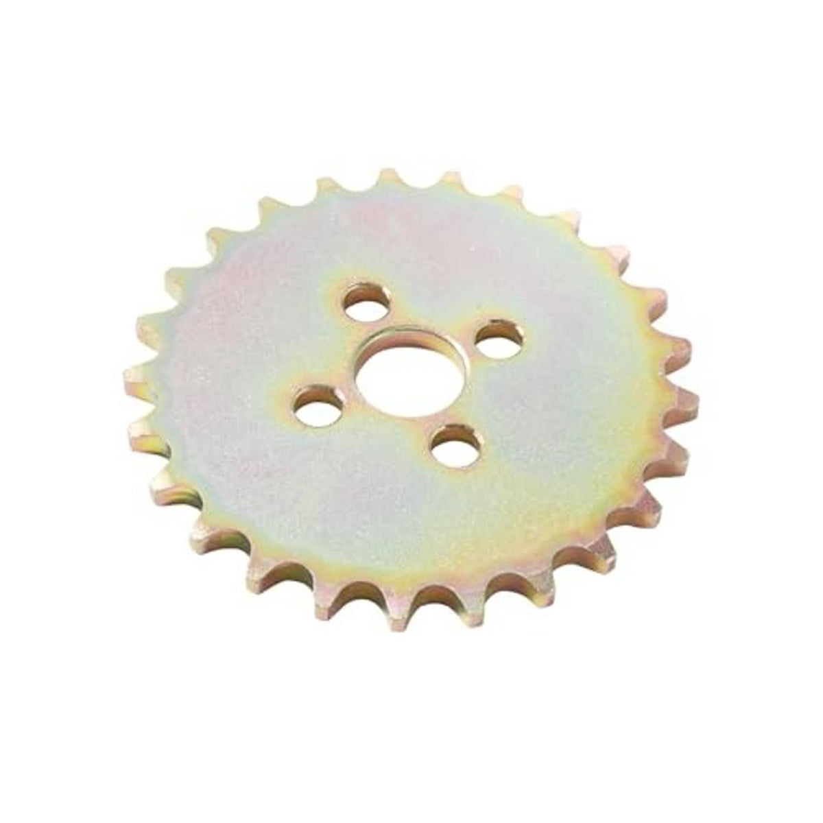 25-tooth 420 front sprocket with four mounting holes and rainbow zinc finish