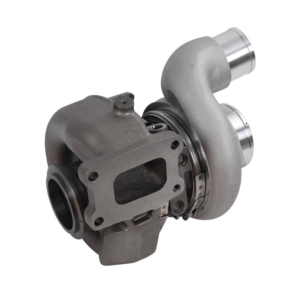 Diesel turbocharger with side inlet port, cast housing, and compressor outlet