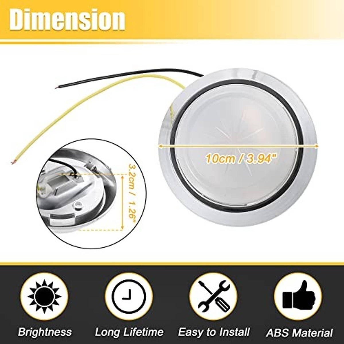 Round chrome dome LED light kit, about 10cm diameter with two-wire leads