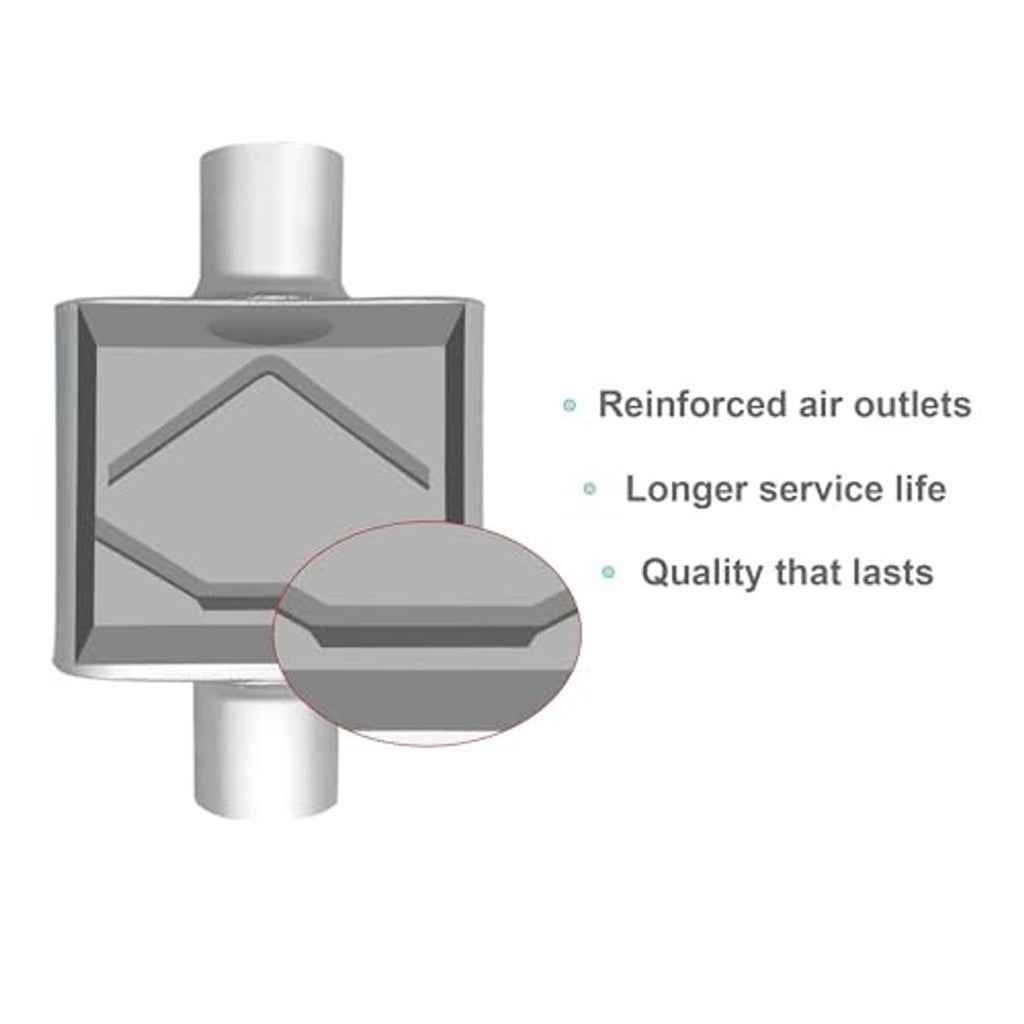 Silver muffler with reinforced air outlet port detail on end cap