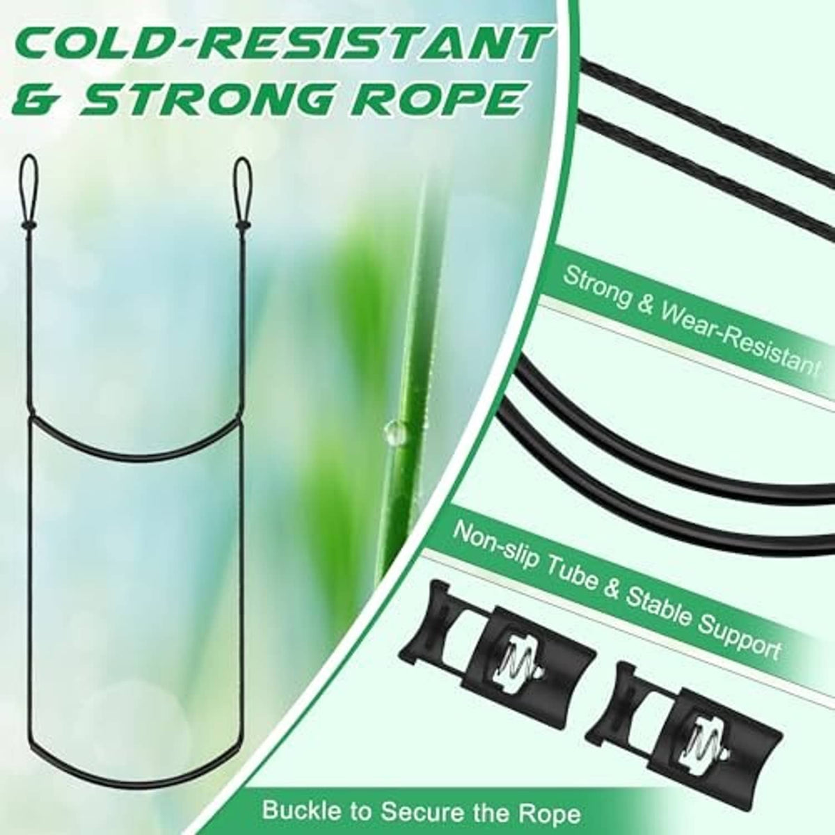 Cold-resistant climbing aider rope with two black step holders and non-slip tube support