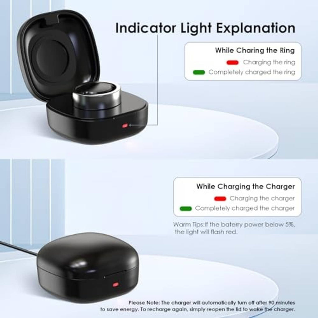 Black wireless charging case with indicator light and charging ring dock