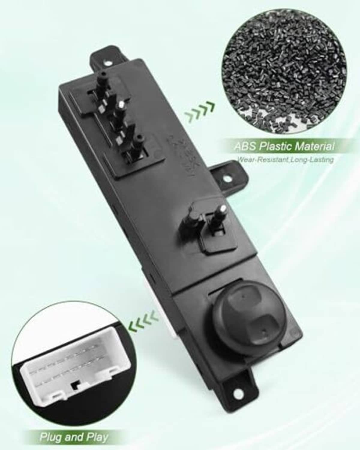 Black power seat switch module with ABS housing and mounting bracket