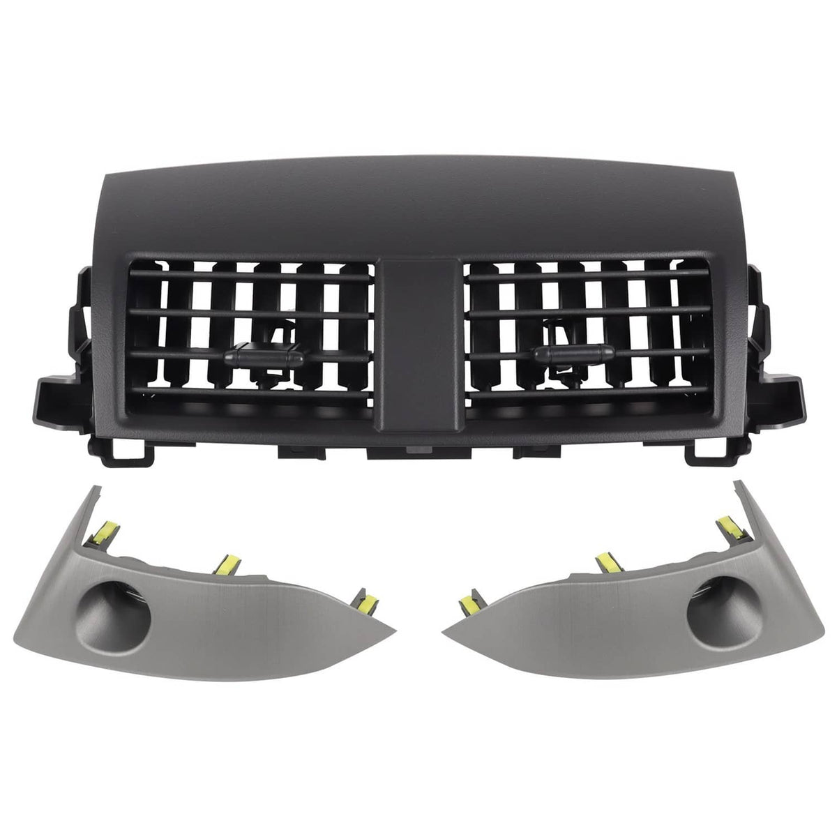 Center dash A/C air vent trim cover, matte dark gray with twin grille openings