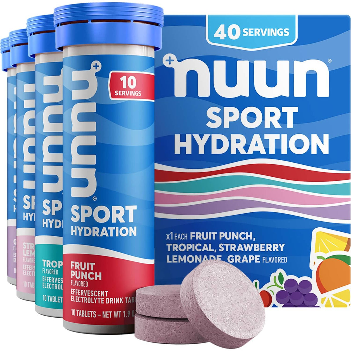 Nuun Sport electrolyte tablet tubes with dissolvable tablets, fruit punch flavor