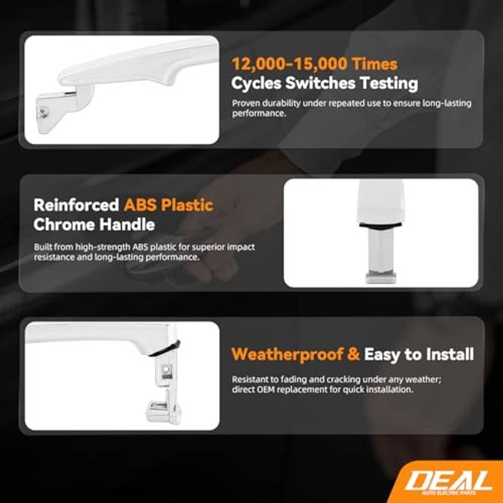 Reinforced ABS plastic chrome door handle with keyhole, detail views