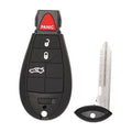 Black keyless entry key fob with red PANIC button and metal key blade