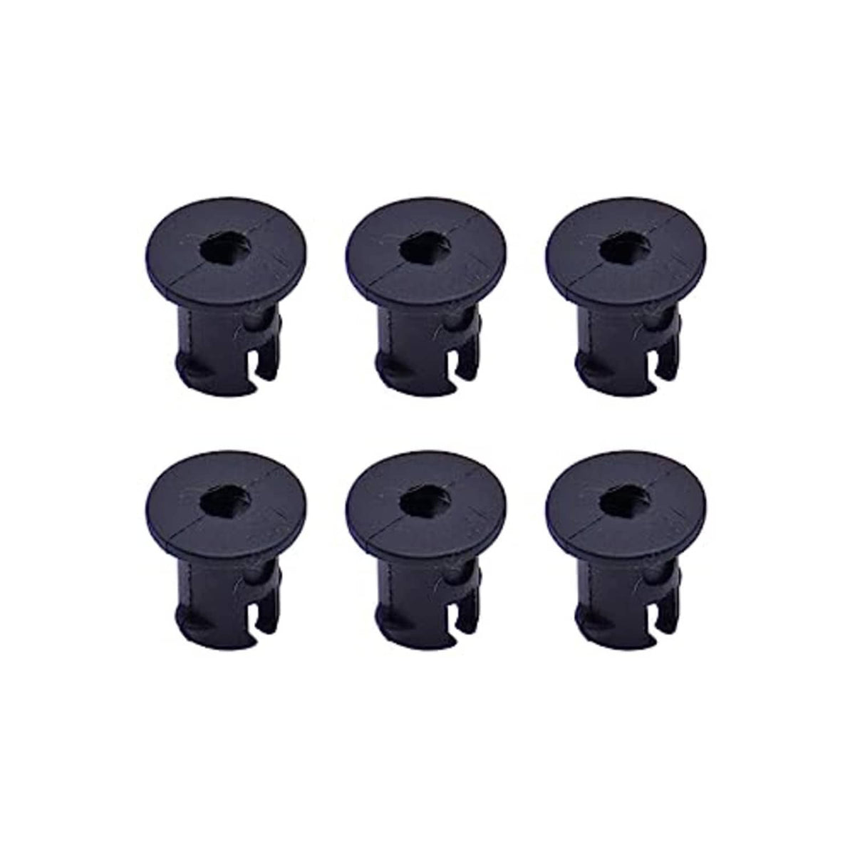 6-pack black plastic throttle linkage retaining bushings, flat top with center hole