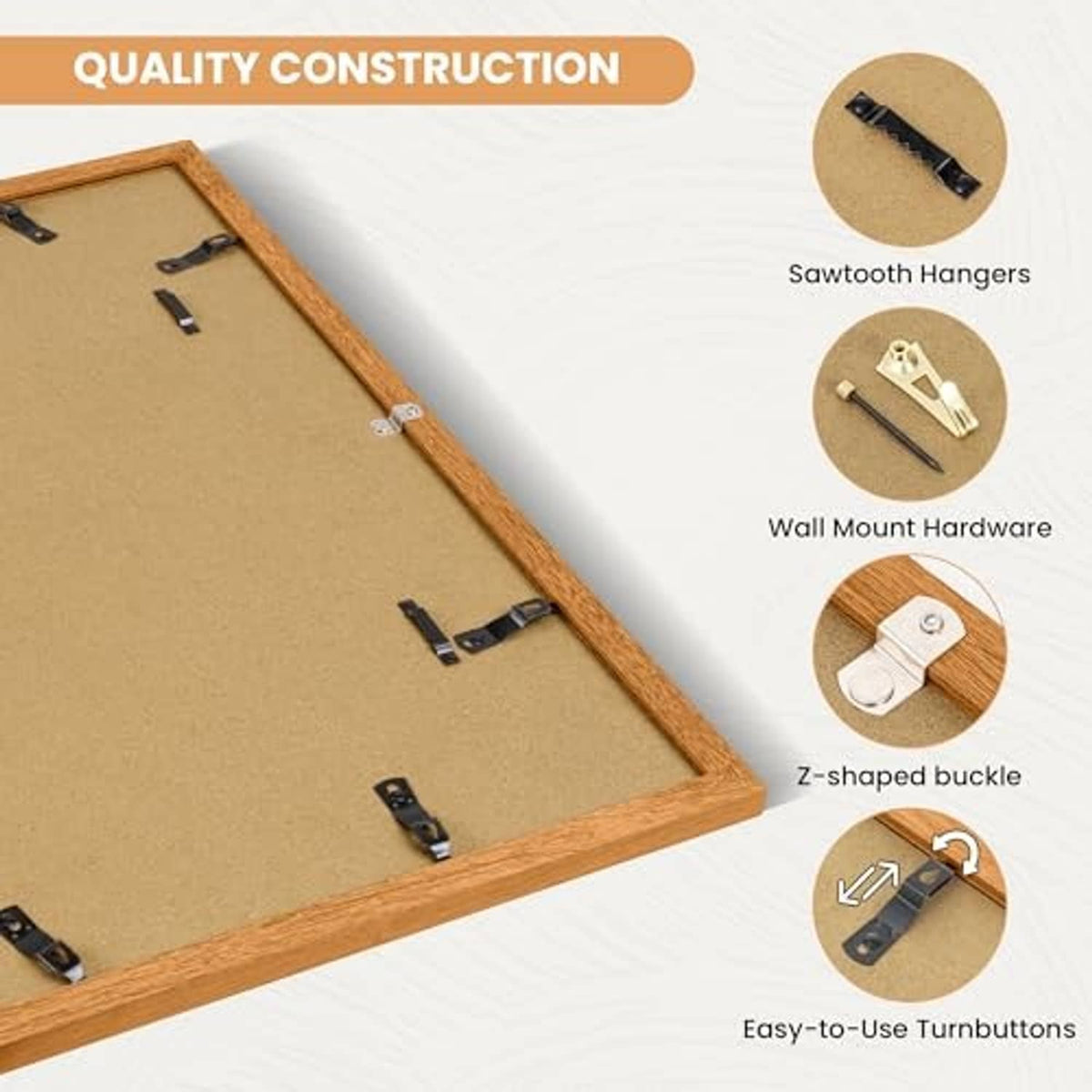 Teak wood A3 frame back with metal hangers and easy turnbutton fasteners