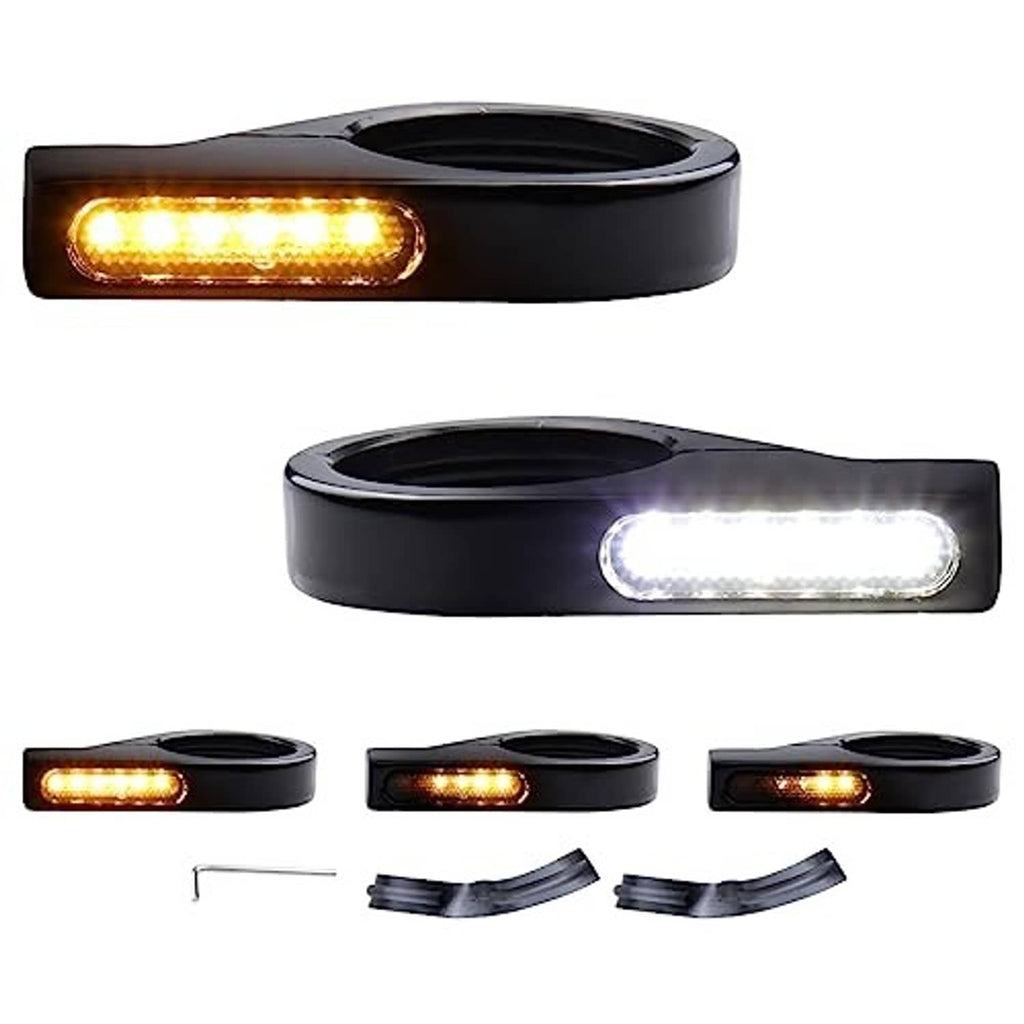 Black LED front sequential turn signal light bar set with amber and white modes