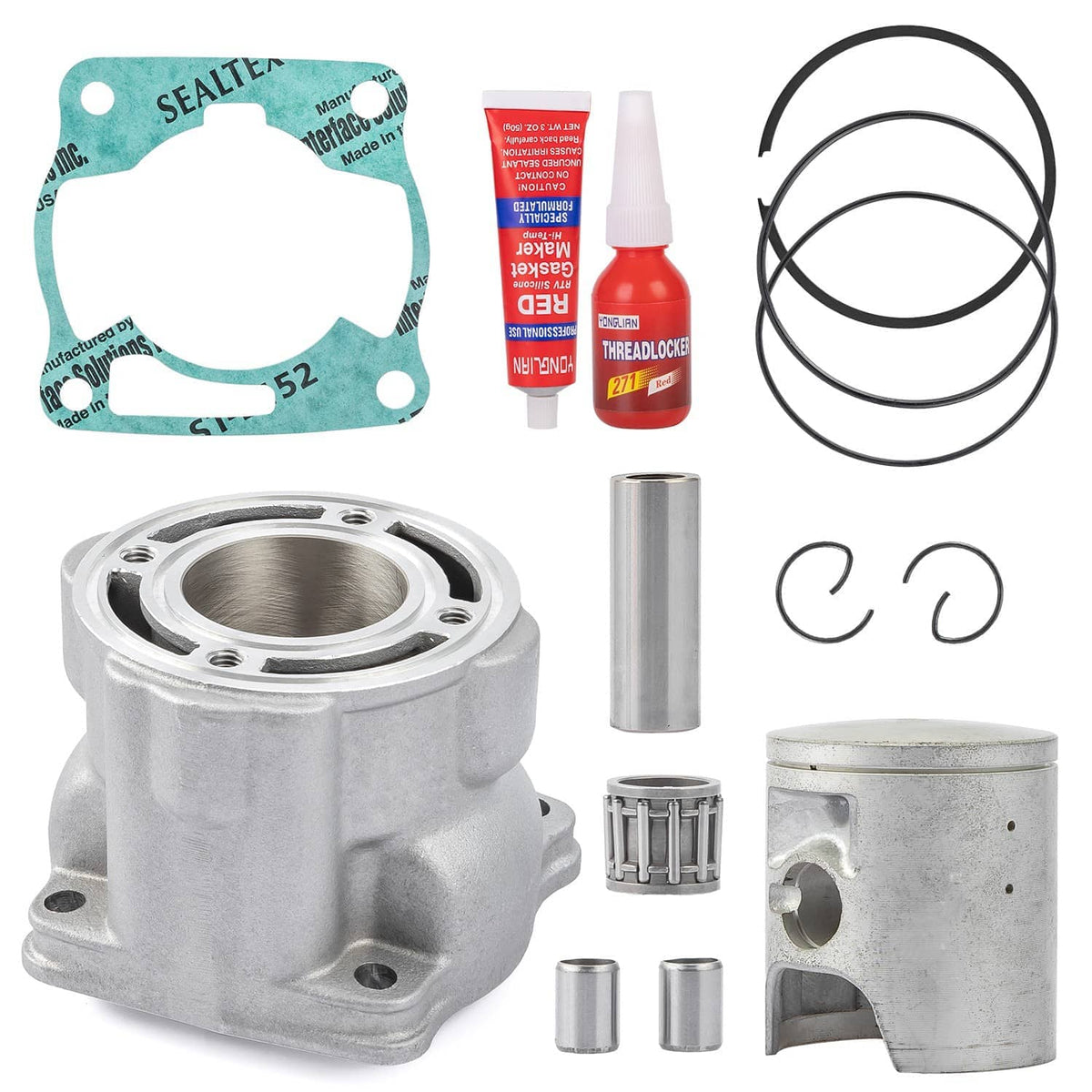 Cylinder and piston rebuild kit with gasket, rings, piston pin, and sealant for Yamaha YZ80/YZ85