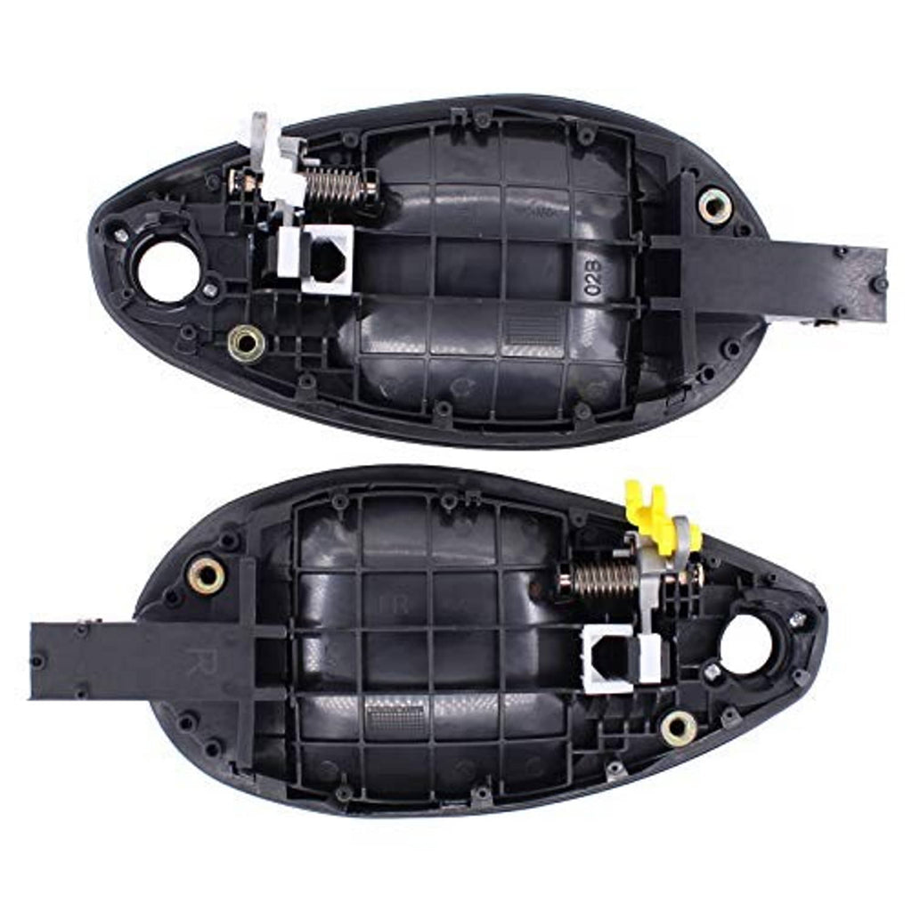 Back side of front door handle housing with spring, contacts, and mounting points