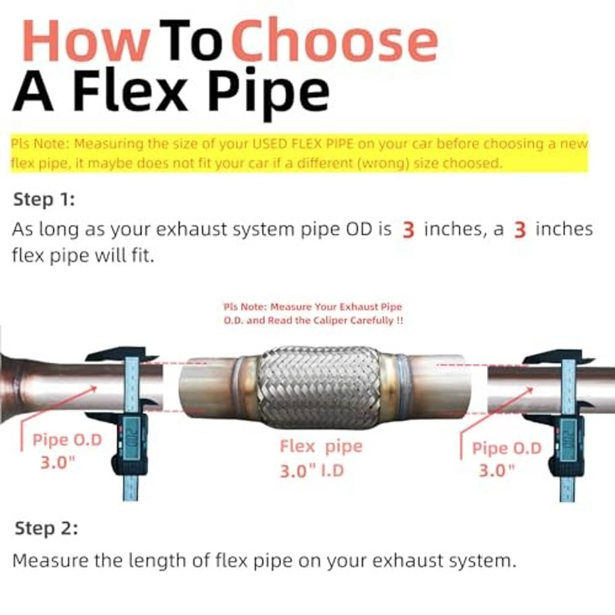 Exhaust flex pipe connector with braided mesh between two pipe ends in a guide