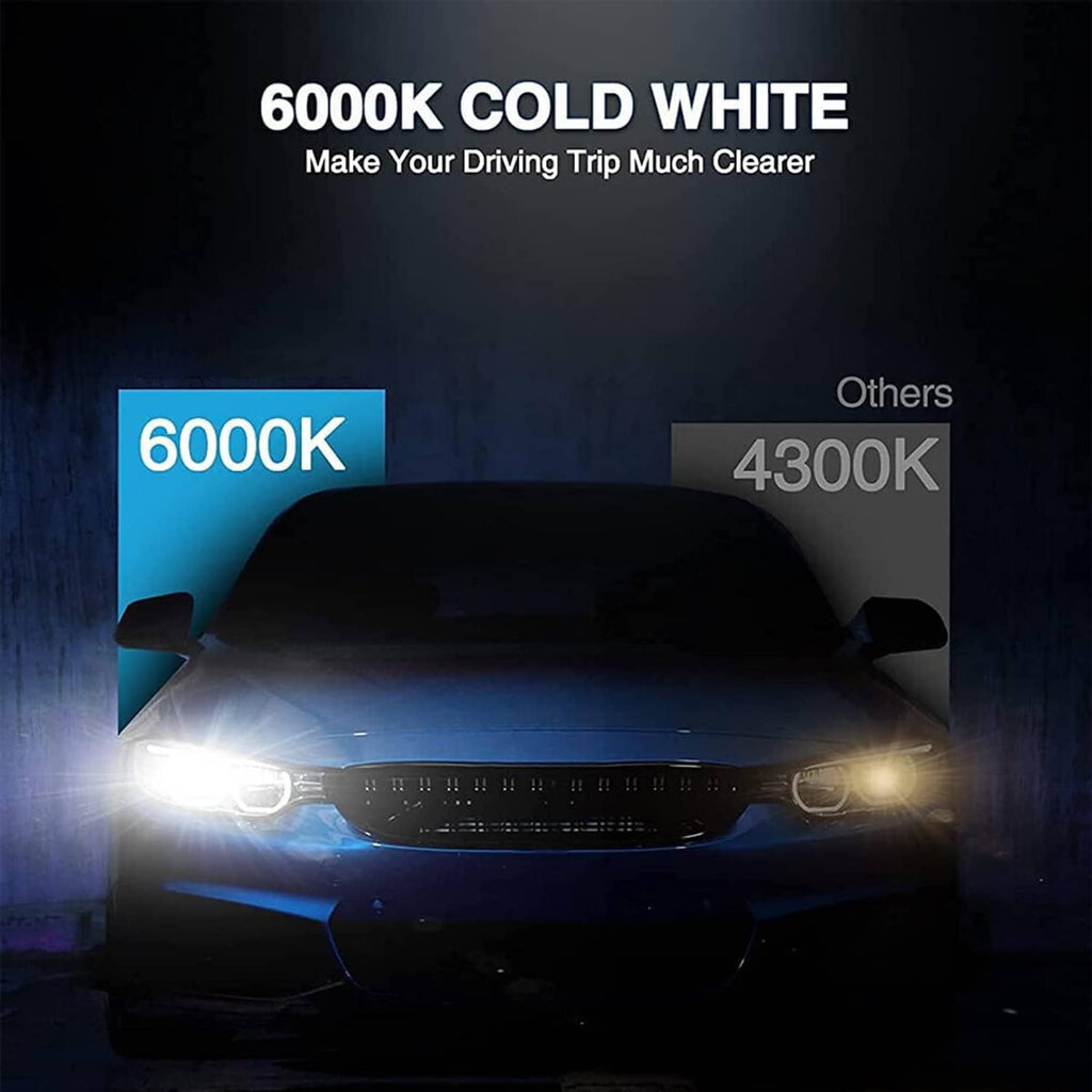 HID xenon headlight bulbs producing bright cold white beam