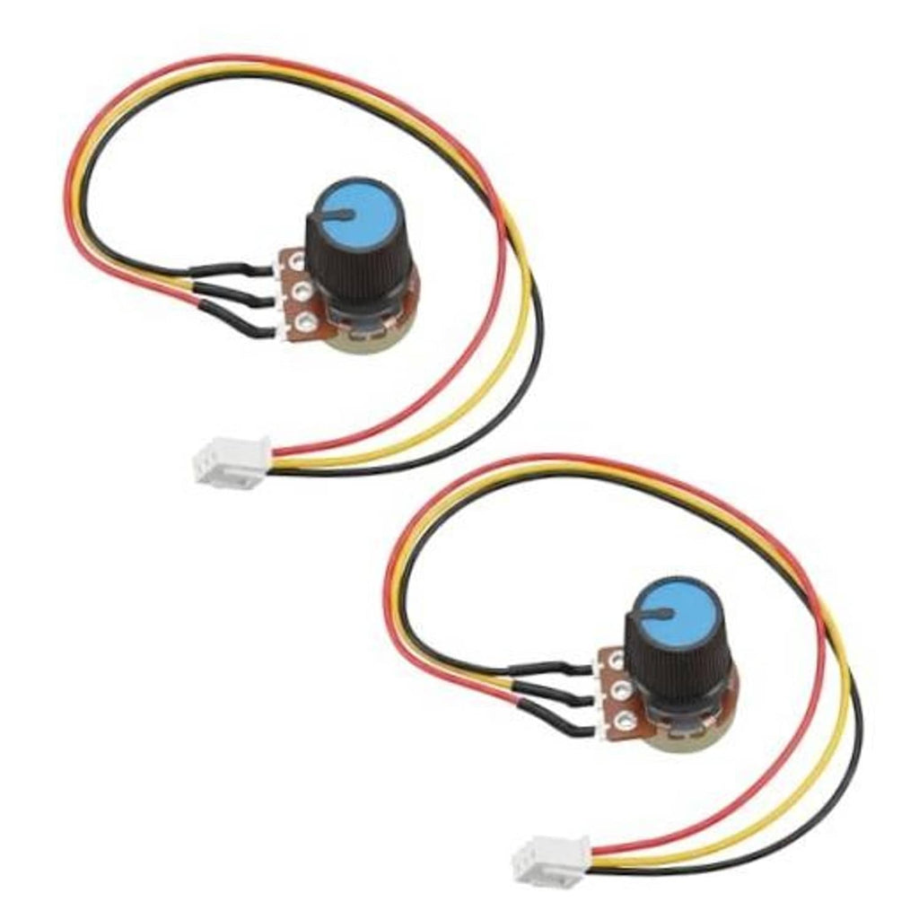 Rotary potentiometer module with blue knob and three color-coded lead wires