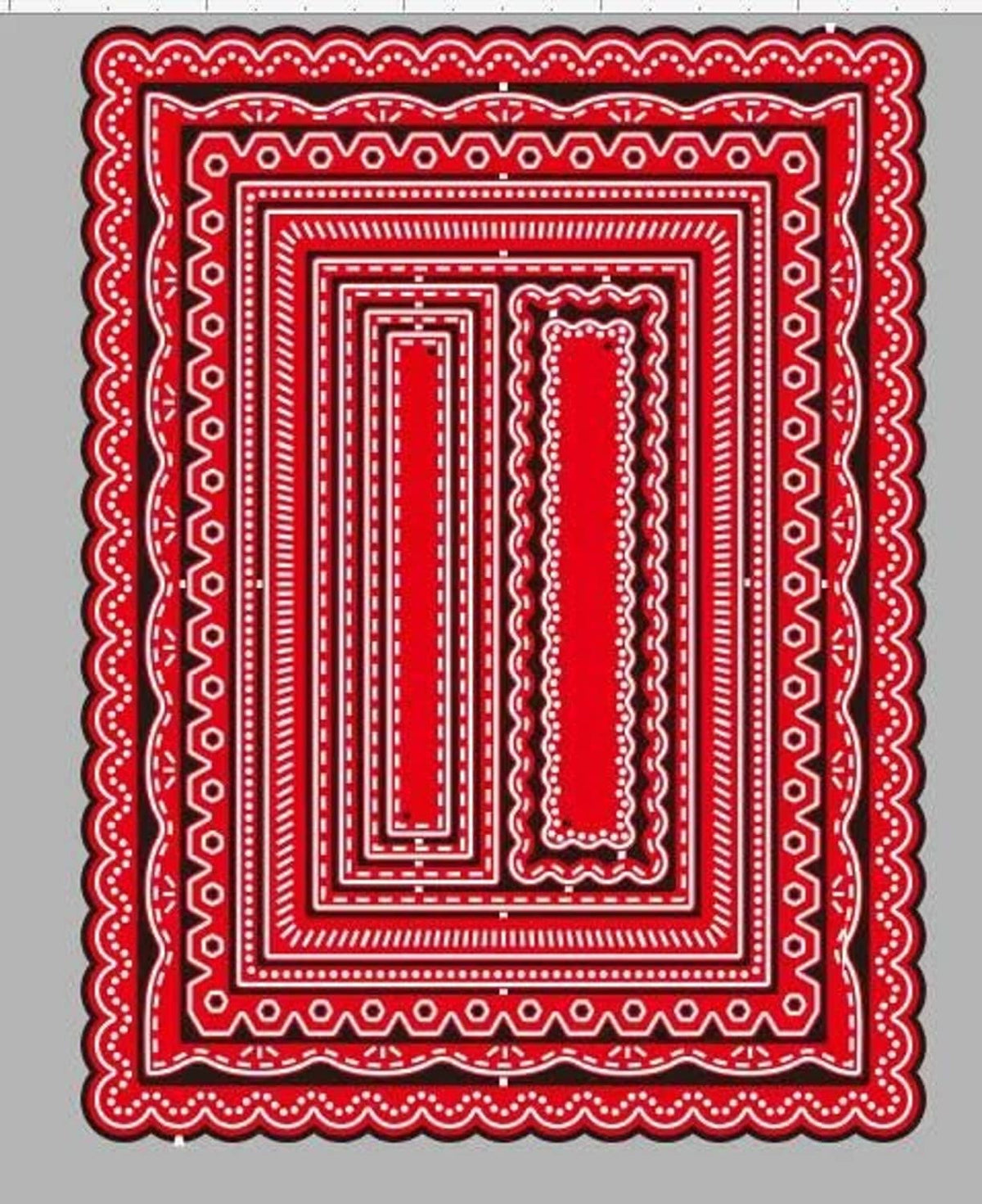 Nested rectangle frame cutting dies with scalloped edge and vertical inner panel shapes