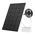 Black solar panel with wall mount and USB-C charging cable for outdoor use