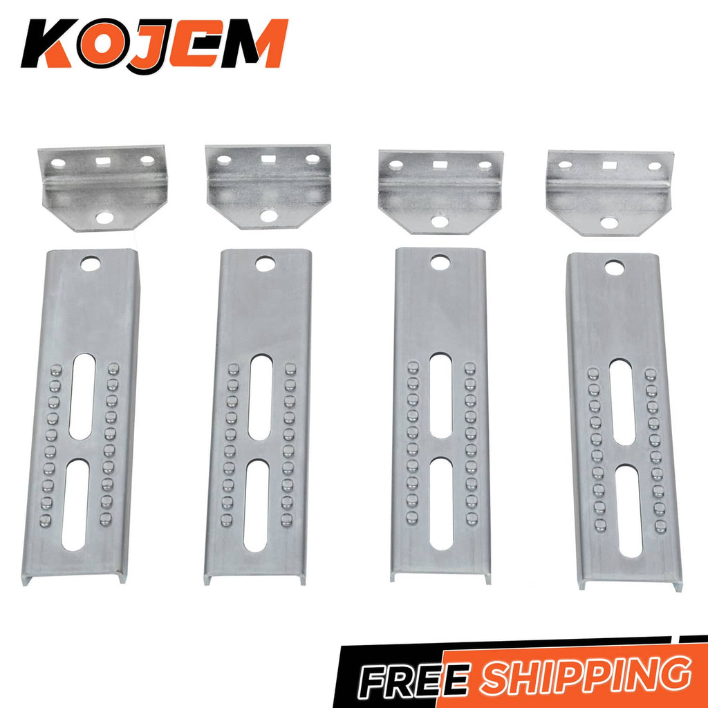 Galvanized steel bunk board brackets, silver U-shaped plates with adjustment slots