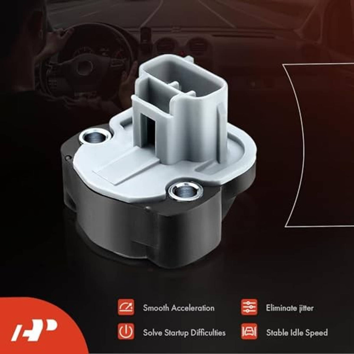 Throttle position sensor unit with gray plastic connector and two metal mounting holes