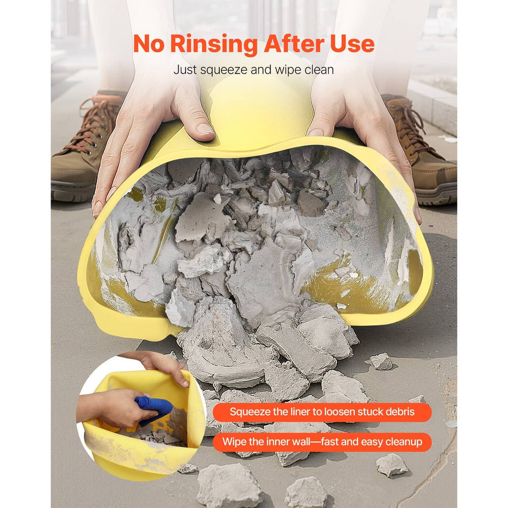 Yellow silicone liner filled with debris, squeezed and wiped clean by hands