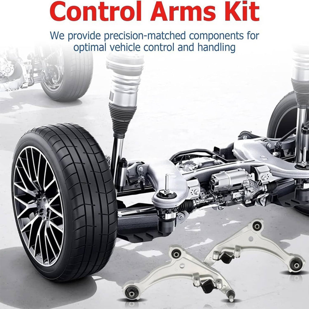 Vehicle suspension components shown on a car chassis, including control arms and linkages