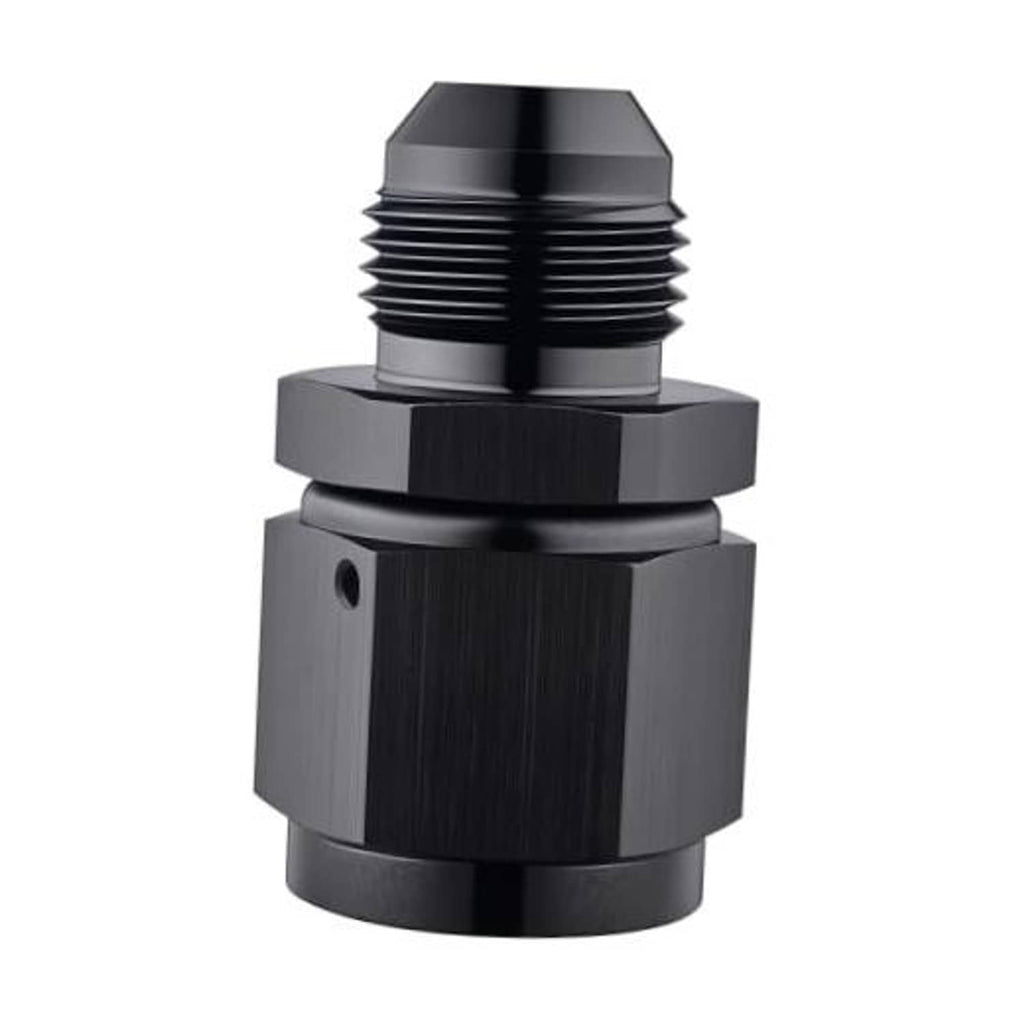 Black swivel flare expander adapter fitting, 10AN to 8AN, close-up front